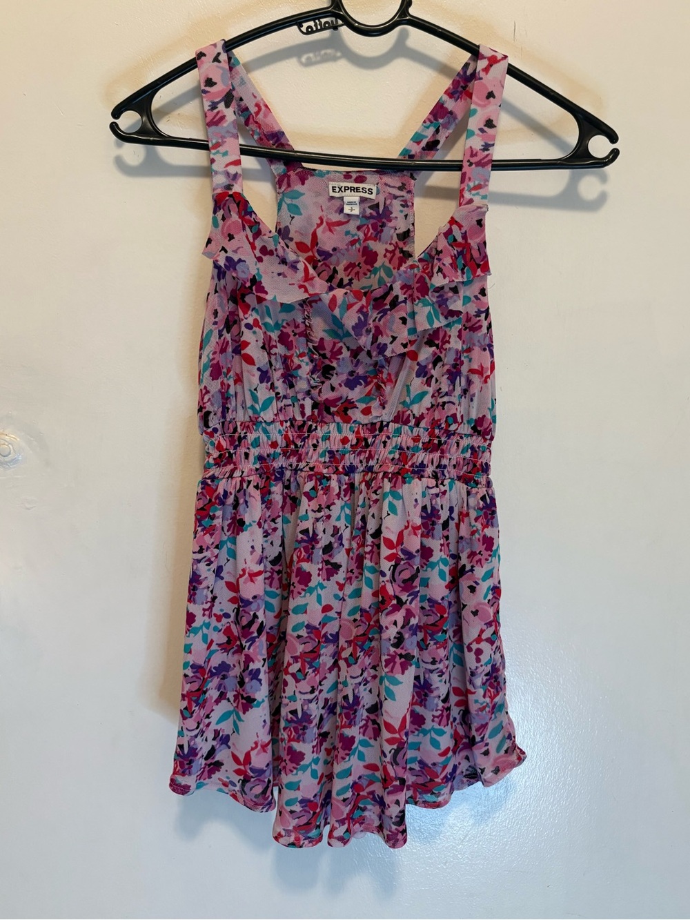 Express Pink Floral Sundress with Teal & Purple Accents